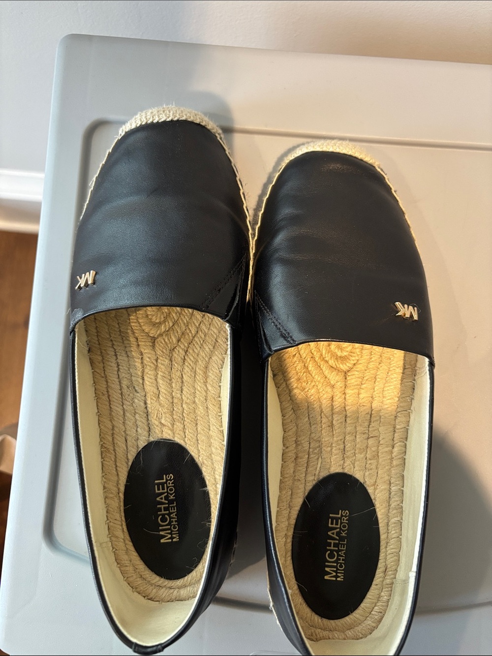 Michael Kors Black Leather Espadrille Slip-On Flats